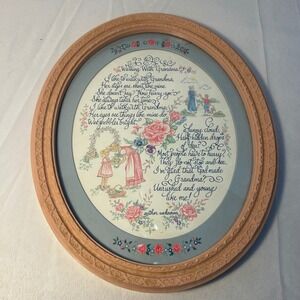 Vintage Grandma Poem Wall Decor Oval Frame Child Walking with Grandmother Art‎